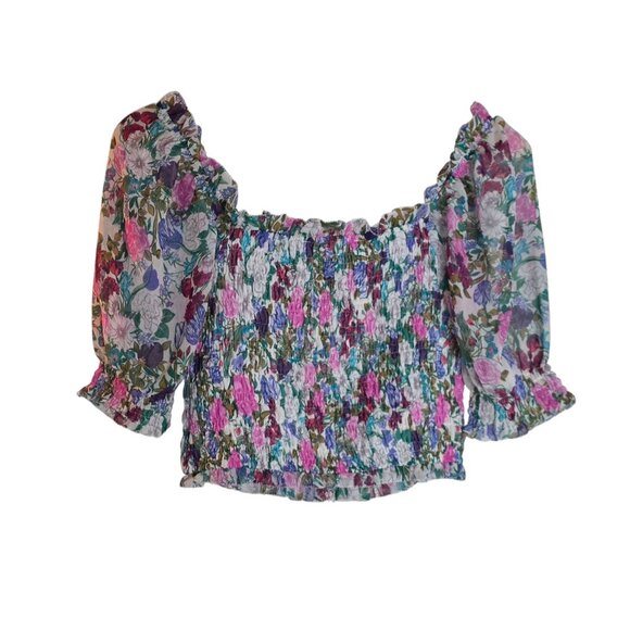Women's - ASTR The Label Floral Smocked Blouse, Size Small - Picture 7 of 8